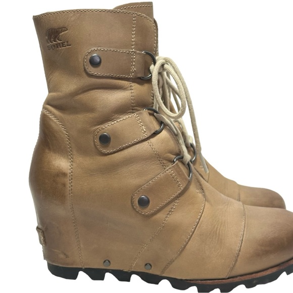 Sorel Shoes Sorel Joan Of Arc Il Camel Nubuck Leather Laced Wedge Heel Ankle Boots Poshmark